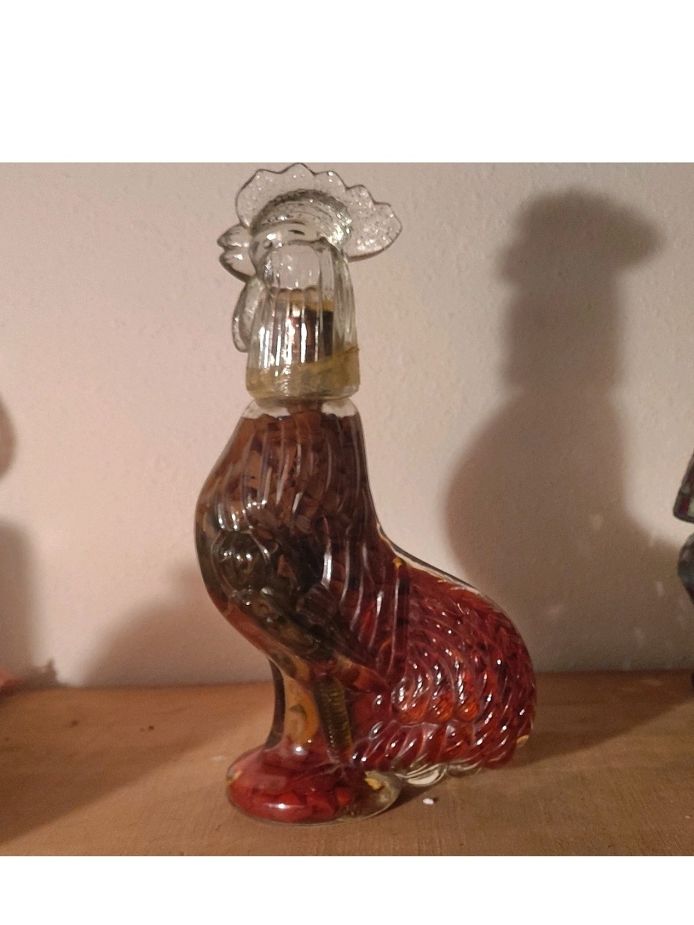 Glass Rooster Figurine - Amber and Clear Decorative Home Art